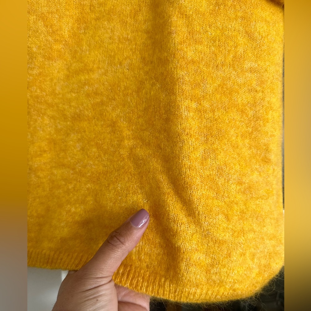 Sezane Mustard Yellow Fuzzy Boatneck Sweater - Picture 5 of 8